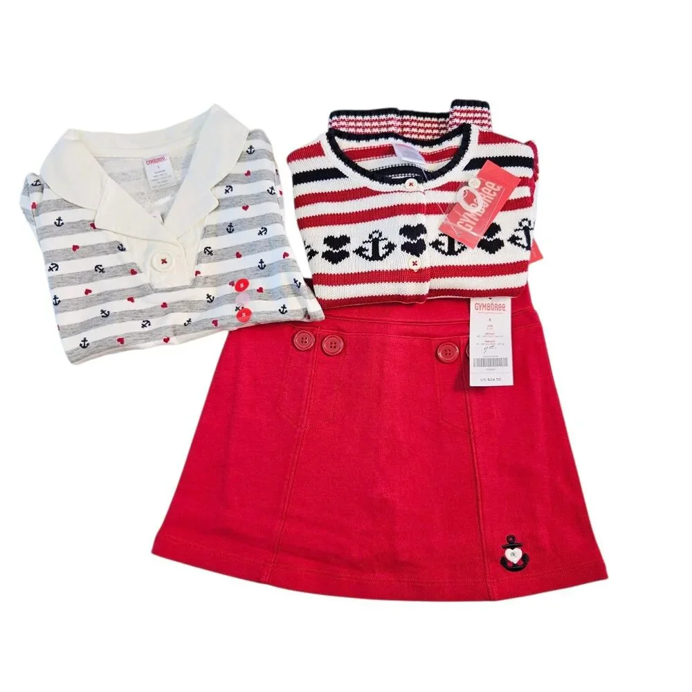 Gymboree Bon Voyage Set Girls Size 5 Skirt Sweater Top Red White Blue 2006 NWT